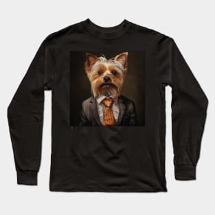 Yorkshire Terrier Dog in Suit Long Sleeve T-Shirt